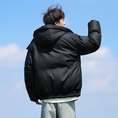 现货5W件冬季三防重磅boxy短款羽绒连帽PU皮棉衣外套防风加厚棉服，男装棉衣，电商A486