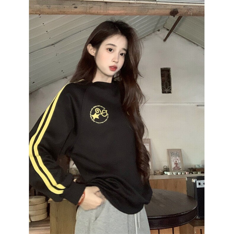 EE076-P55卫衣男女情侣薄款2024潮流宽松设计感条纹圆领韩版上衣,男装卫衣,星座911-3