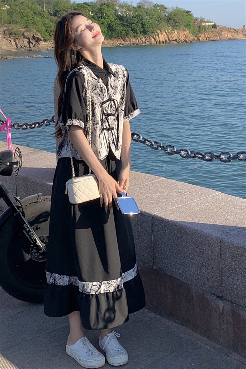 【25夏季现货】新中式风黑色两件套2C032161P145K198,女装连衣裙,2C032