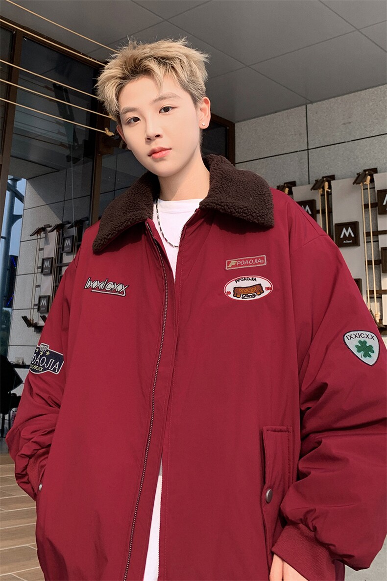 羊羔绒翻领棉服男中性加棉保暖飞行员夹克外套M2931-特P75控108,男装棉衣,电商A001