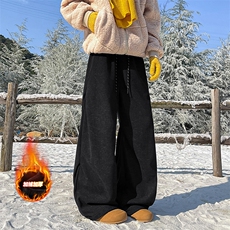 雪景冬季加绒加厚褶皱休闲裤男潮牌宽松直筒伞兵裤子-A2349P45，男装卫衣，电商B241