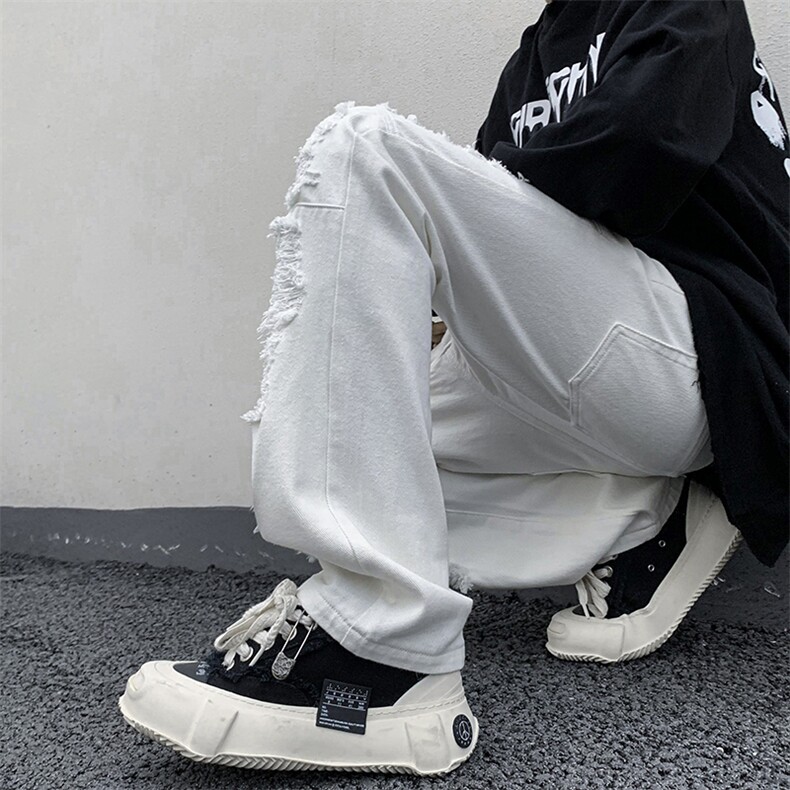 B221美式ins高街小众重工艺假破洞小脚牛仔裤LK23019-P60控78,男装牛仔裤,电商B221