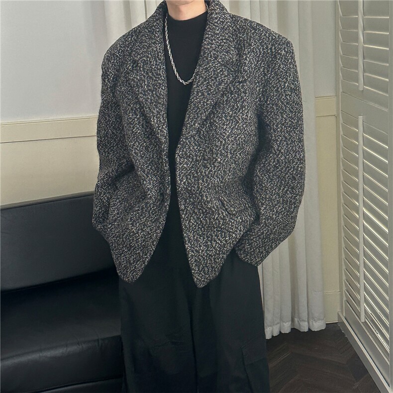 现货-秋冬潮牌羊毛呢大衣垫肩西装外套男时尚夹克-AJ23121-P155，男装夹克，电商A351