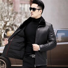 WL1915冬季新款羽绒服男水貂领翻领夹克绵羊皮外套P930，男装皮衣，电商B360