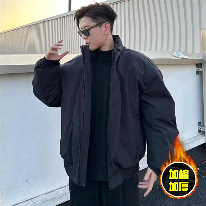 现货美式高街休闲棉衣夹克三防立领纯色户外工装加厚棉服外套,男装夹克,电商A486