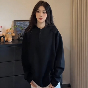 抖音得物品质美式高街重磅曼巴棉拼接cleanfit亨利领卫衣长袖T恤图片