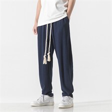 夏大码风棉麻亚麻裤哈伦灯笼裤透气宽松休闲直筒裤K198/P55，男装休闲裤，钱塘713