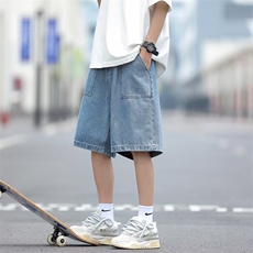 工装牛仔短裤男款夏季宽松高级感休闲中裤水洗复古潮牌痞帅五分裤，男装牛仔裤，星座601-2