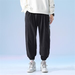 日系2024秋冬款撞色拼接灯芯绒束脚运动休闲潮牌卫裤8801-P50控69，男装休闲裤，星座914-3