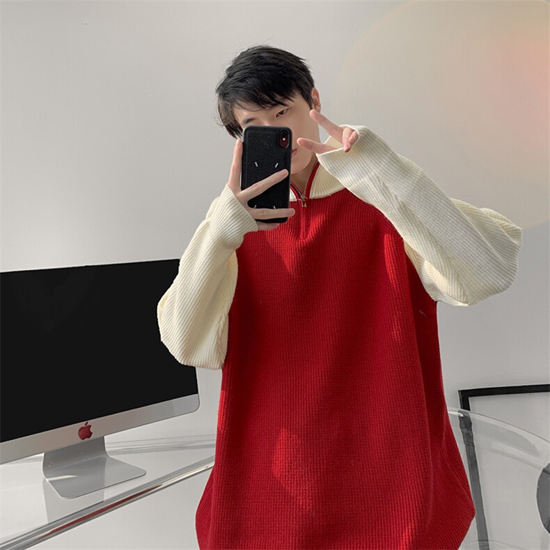 8XL-M半拉链立领毛衣外套男针织衫慵懒拼接插肩袖线衣MY19001P78,男装针织衫/毛衣,电商B312