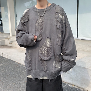 MY157-P38美式假两件破洞宽松型毛衣图片