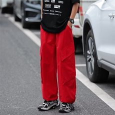 美式重磅红色工装裤潮牌复古夏季高街裤子男宽松直筒拖地K544-P35，男装休闲裤，星座1109-3