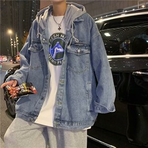 连帽牛仔外套男春秋季韩版潮流痞帅炸街宽松ins潮牌夹克8863-p70图片