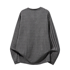 美式高街千鸟格子长袖T恤男女亨利V领英伦雅痞休闲宽松长袖打底衫，男装T恤，电商A443