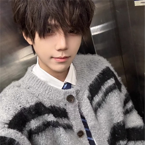 7386-P60 秋冬复古渐变慵懒风条纹开衫针织衫外套男女潮牌宽松图片