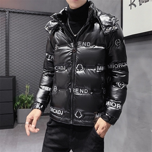 现货足压花直冲帽可拆卸男士短款轻薄羽绒服大码修身图片