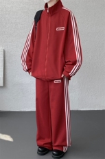 8XL-M条纹撞色开衫新年红卫衣运动套装潮牌运动服校园风TZ114P118，男装休闲套装，电商D206-1