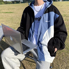 拼色运动外套春季美式复古ins潮牌宽松连帽夹克JK003-P55，男装夹克，星座308B-1