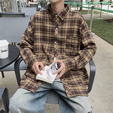 2024秋季格子衬衫男款日系复古宽松外套潮流百搭衬衣W7832-P38，男装衬衫，星座512-3