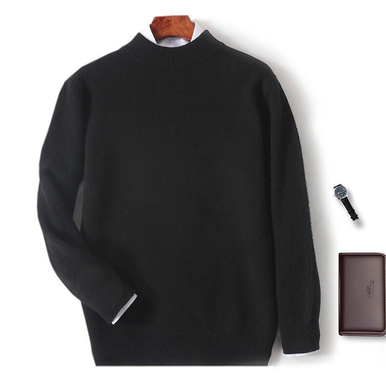 秋冬季新款舒适时尚百搭七针双层领半高羊毛衫，男装羊毛衫，牧圣羊绒