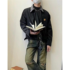 复古牛仔外套男款春秋季2024宽松工装夹克做旧衣服J33，男装夹克，星座1116A（原606A-3）