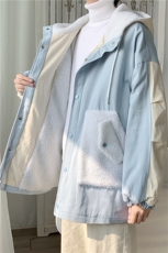 冬季加绒加厚拼接棉衣男ins宽松羊羔毛休闲连帽棉服W2214-P62，男装棉衣，星座512-2