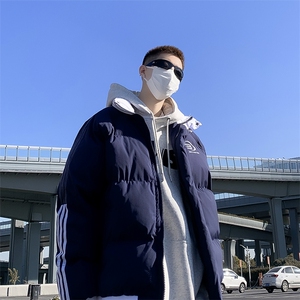 F72-P98 冬季韩版条纹拼色棉服男2024新款潮流ins加厚棉衣外套图片