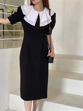 【DAVIDA】法式优雅拼色大翻领连衣裙，女装连衣裙，DAVIDA