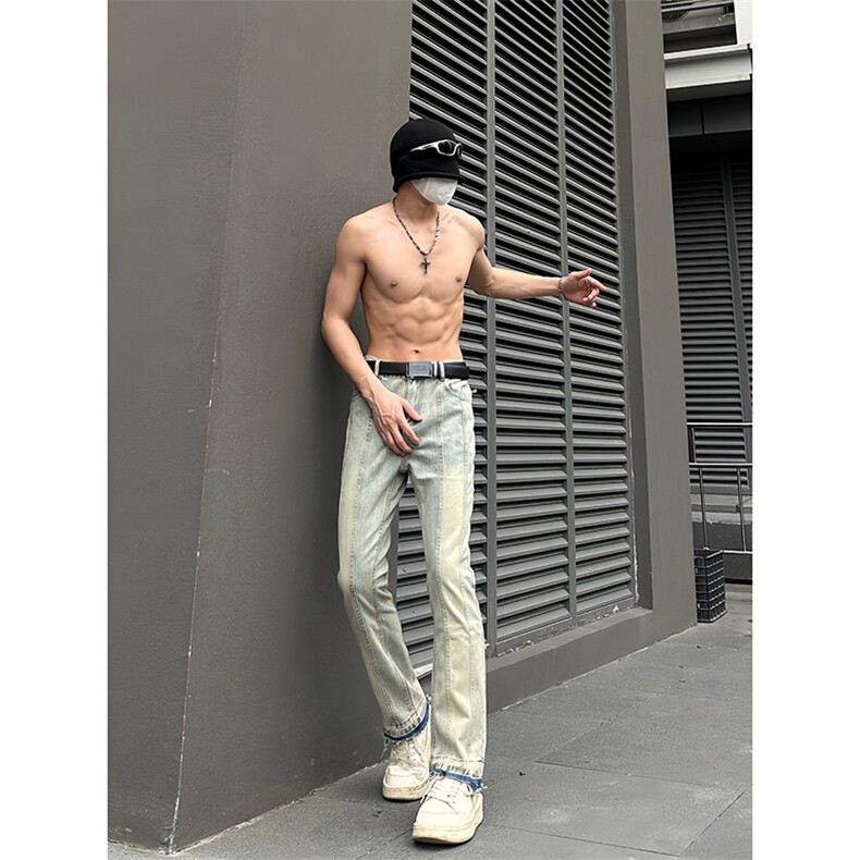 B221美式ins高街暗黑小众毛边修身小脚牛仔裤LK23020-P60控78,男装牛仔裤,电商B221