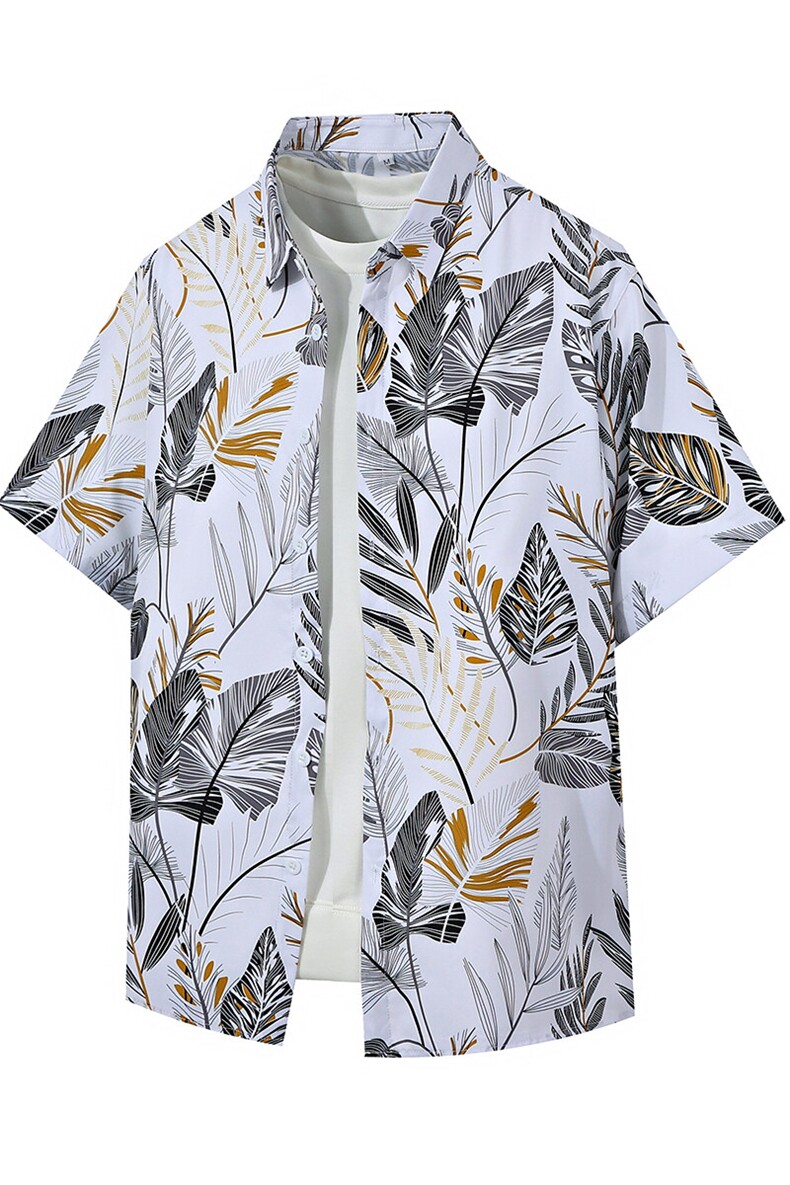 大码花衬衫男短袖夏季痞帅休闲上衣服外套翻领衬衣A012/824P35,男装衬衫,电商A012