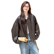 美式复古皮衣外套女2025秋季新款高级感宽松休闲百搭机车服夹克潮，女装皮衣，2D044
