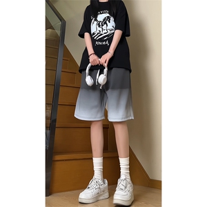 现货供视频~渐变色短裤情侣宽松直筒运动五分裤 A456特P30图片