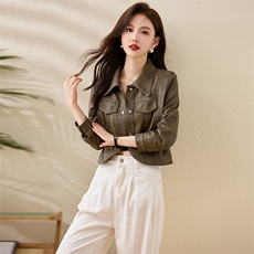 现货宽松蝙蝠袖绿色PU皮衣2024春装新款女装时尚百搭显瘦皮外套女，女装皮衣，江南女神