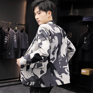 秋季新款男士休闲西服外套韩版修身迷彩单西青年小西装 单X16-P70图片
