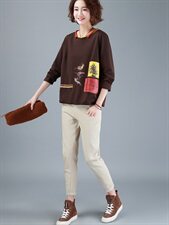 印花套头圆领长袖气质百搭2021年秋季韩版卫衣，女装卫衣/绒衫，深水步