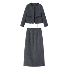 【bao款大货已出】2025秋冬新款miu系小香流苏系带两件套含20毛，女装套装/套裙，雅静靓衣