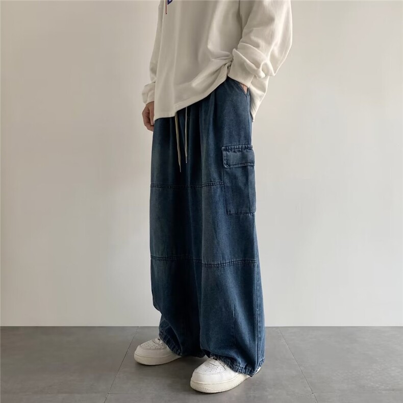 阔腿抽绳牛仔裤美式oversize高街ins潮牌工装束脚长裤男NK191-P45,男装牛仔裤,星座1008-2