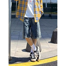 复古水洗做旧牛仔短裤男夏季宽松直筒阔腿裤中裤五分裤N1154，男装牛仔裤，星座1116A（原606A-3）