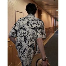 夏季沙滩度假风痞帅花衬衫男冷淡风复古设计冰感薄款短袖C2135，男装T恤，星座1116A（原606A-3）