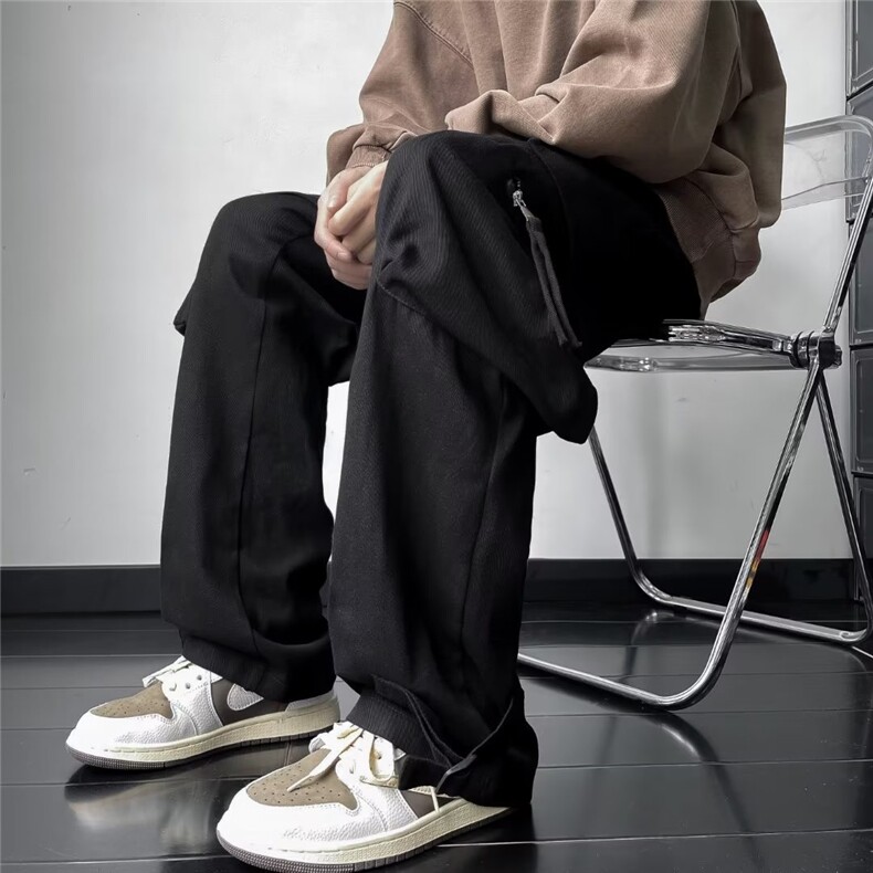 卷边搭扣水洗棉裤子男宽松直筒秋款大码阔腿坠感休闲长裤9400P45,男装休闲裤,星座410-2