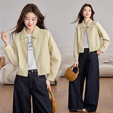 洋气减龄翻领皮衣外套女2026春秋新款宽松休闲小个子短款夹克上衣，女装皮衣，潮流依族