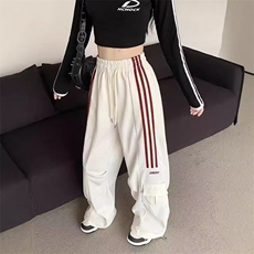 美式复古高街条纹运动裤女春秋新款高腰显瘦宽松直筒阔腿休闲长裤，男装休闲裤，星座506A