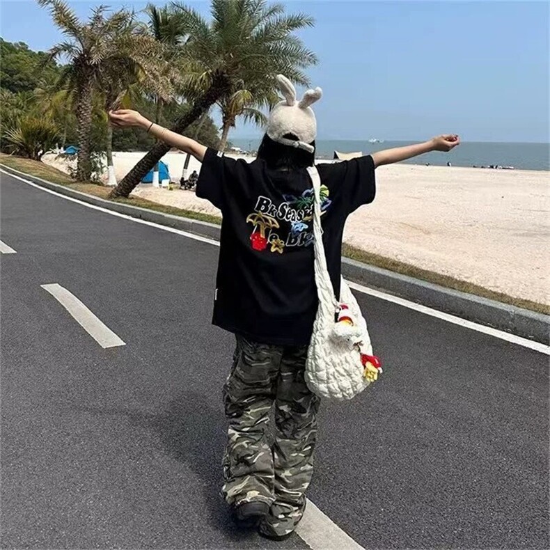 万针全刺绣工艺抖音得物高品质260克重磅纯棉双纱美式高街短袖T恤图片