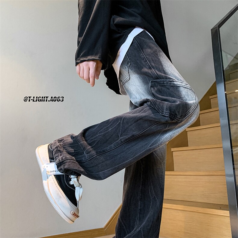 美式ins高街hiphop重工艺水洗直筒工装牛仔裤货号K691P60,男装牛仔裤,电商A063