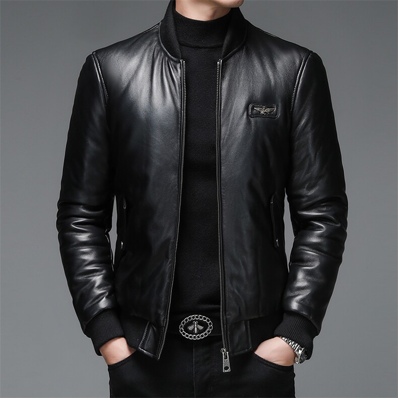 WL-C269海宁2023新款皮衣男绵羊皮外套棒球服潮简约夹克P720，男装皮衣，电商B360