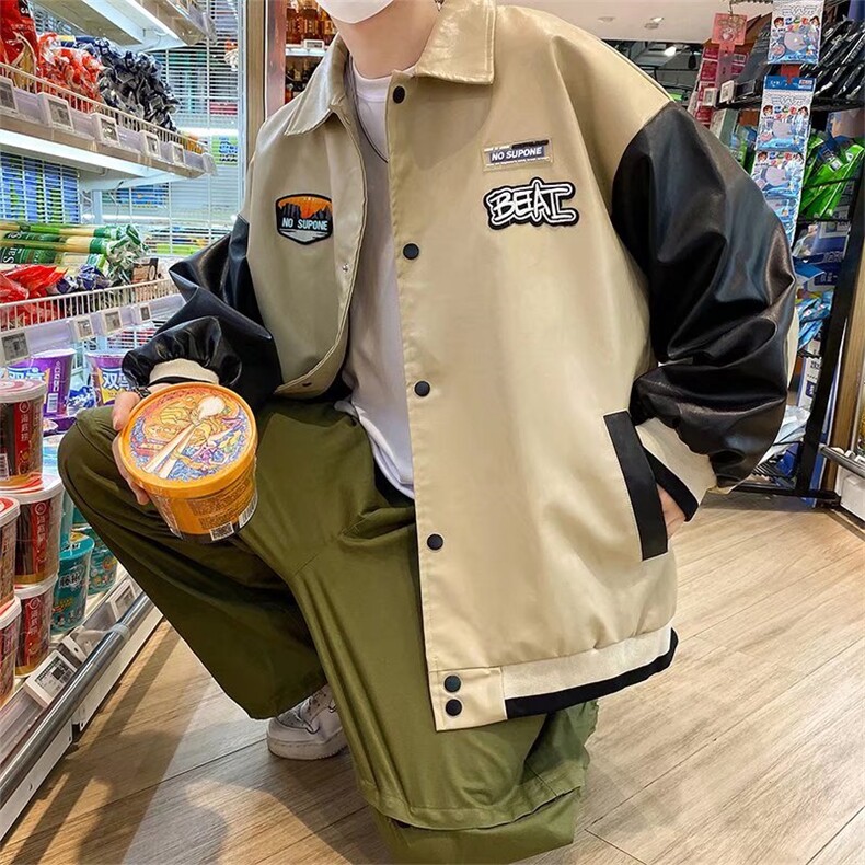 棒球服外套男港风痞帅宽松服夏秋季薄款皮衣潮流休闲夹克A62/P65,男装夹克,星座506