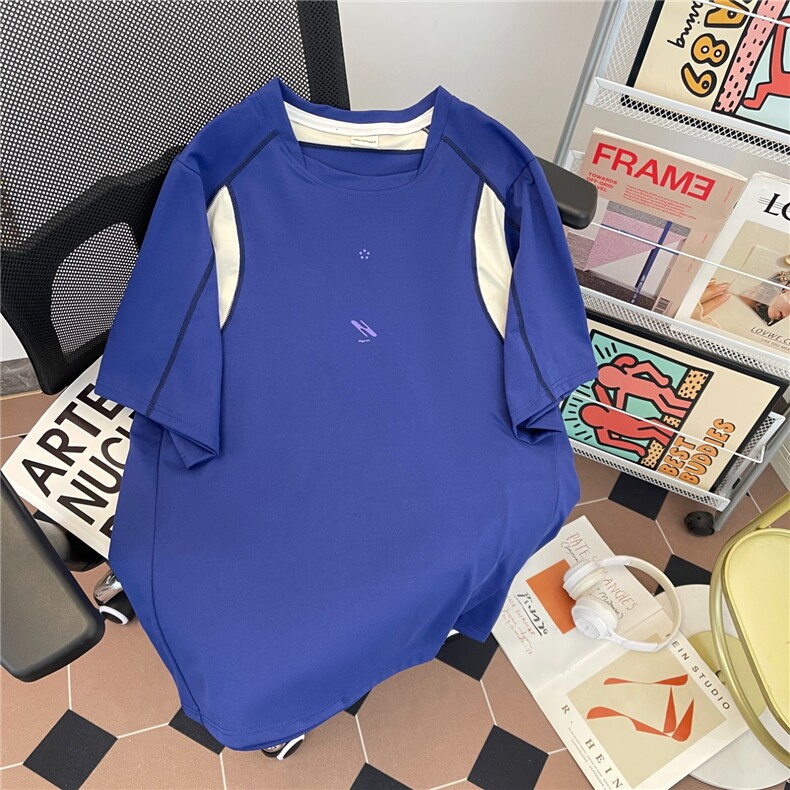 新款韩系简约风圆领撞色拼接短袖T恤复古男女休闲体恤衫GA55P36,男装T恤,星座1013-5