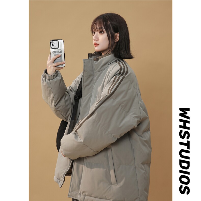 ！冬季条纹五防立领加绒加厚棉衣情侣撞色棉服外套MY7777-P68图片