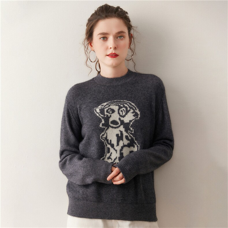 新款提花圆领针织衫时尚休闲，女装针织衫/毛衣，广悦羊绒