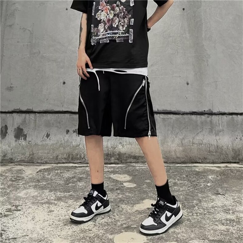 青春流行休闲裤印花中高腰时尚潮牌纯色宽松型微弹潮男五分裤图片